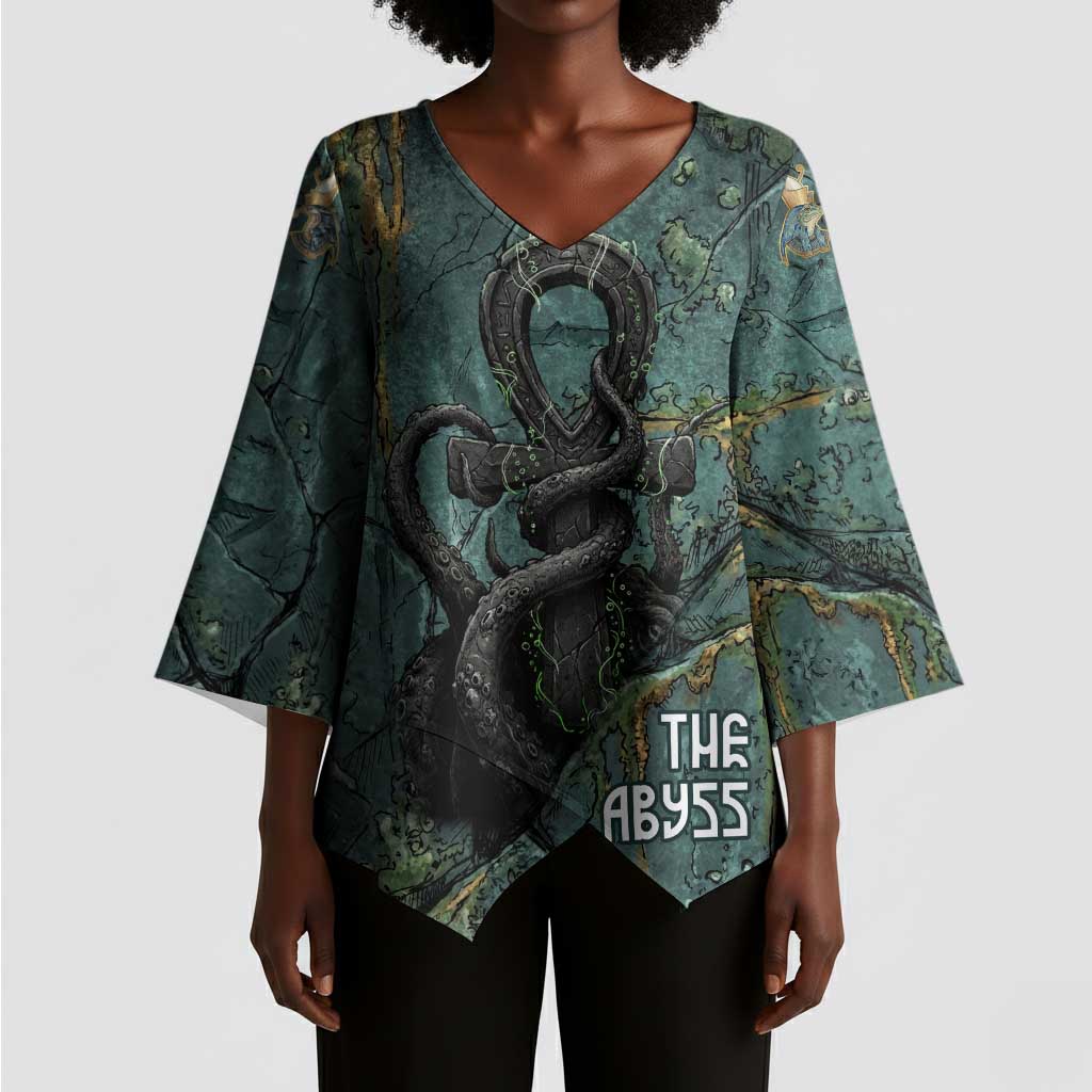 Nun and Naunet Egyptian Kimono Sleeve Blouse Serpent Abyss Design Primordial Gods of Ancient Waters