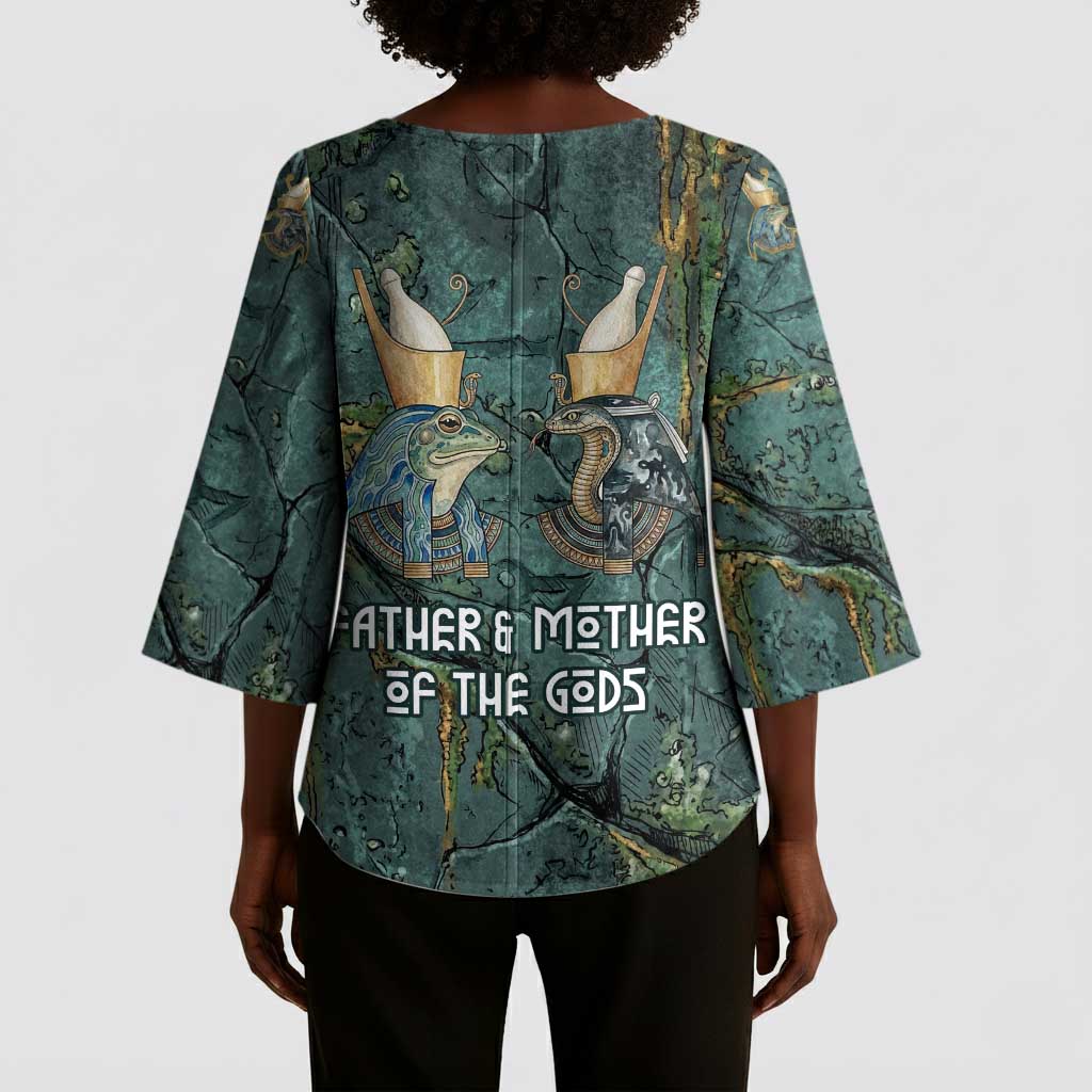 Nun and Naunet Egyptian Kimono Sleeve Blouse Serpent Abyss Design Primordial Gods of Ancient Waters