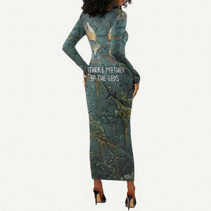 Nun and Naunet Egyptian Long Sleeve Bodycon Dress Serpent Abyss Design Primordial Gods of Ancient Waters