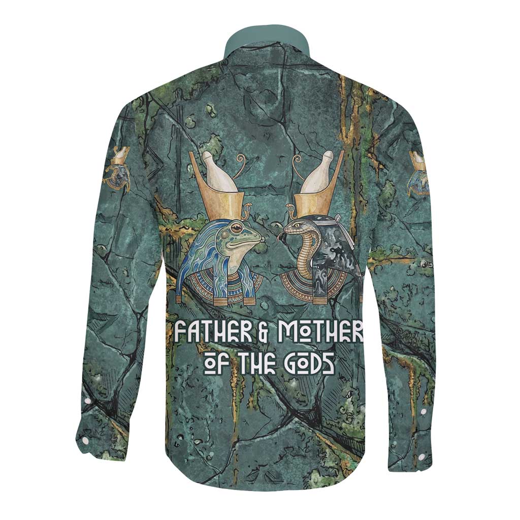 Nun and Naunet Egyptian Long Sleeve Button Shirt Serpent Abyss Design Primordial Gods of Ancient Waters