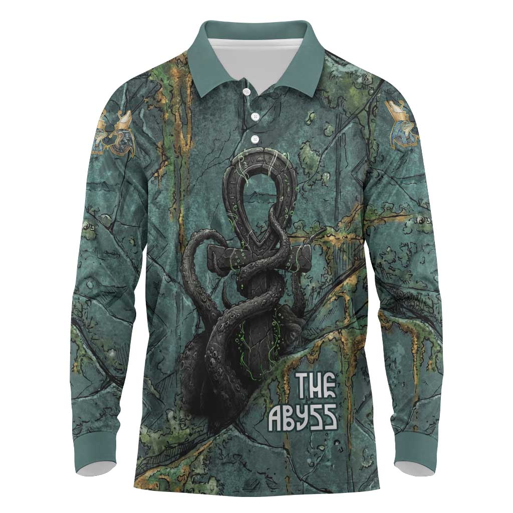 Nun and Naunet Egyptian Long Sleeve Polo Shirt Serpent Abyss Design Primordial Gods of Ancient Waters