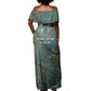 Nun and Naunet Egyptian Off Shoulder Maxi Dress Serpent Abyss Design Primordial Gods of Ancient Waters