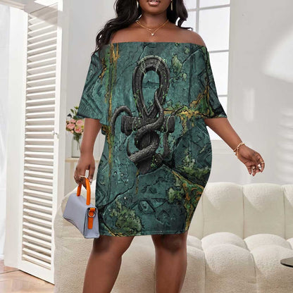Nun and Naunet Egyptian Off Shoulder Short Dress Serpent Abyss Design Primordial Gods of Ancient Waters