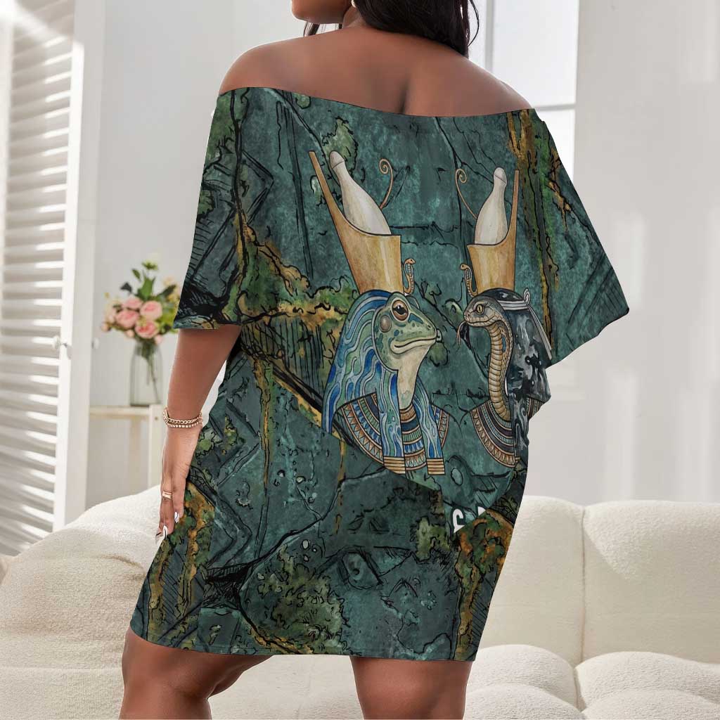 Nun and Naunet Egyptian Off Shoulder Short Dress Serpent Abyss Design Primordial Gods of Ancient Waters