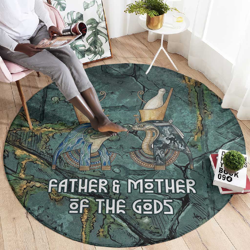 Nun and Naunet Egyptian Round Carpet Serpent Abyss Design Primordial Gods of Ancient Waters