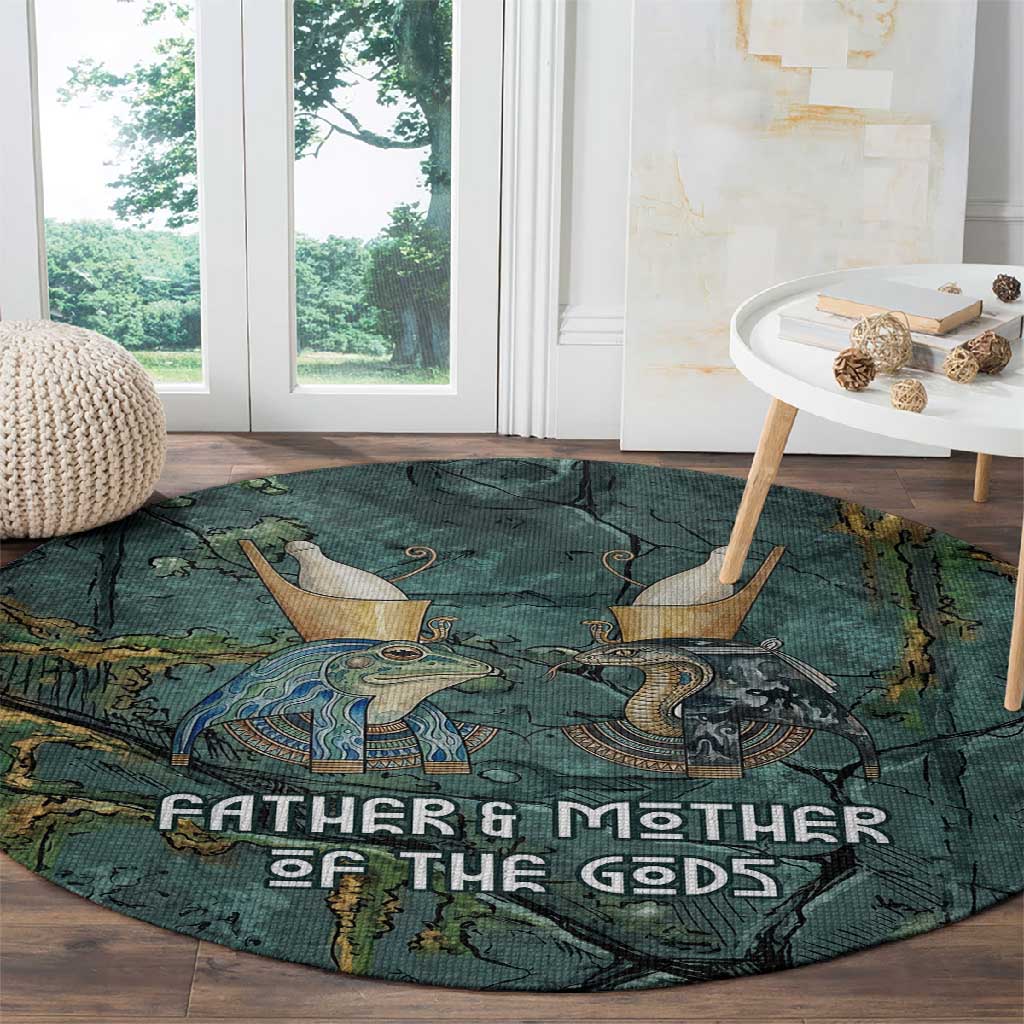 Nun and Naunet Egyptian Round Carpet Serpent Abyss Design Primordial Gods of Ancient Waters