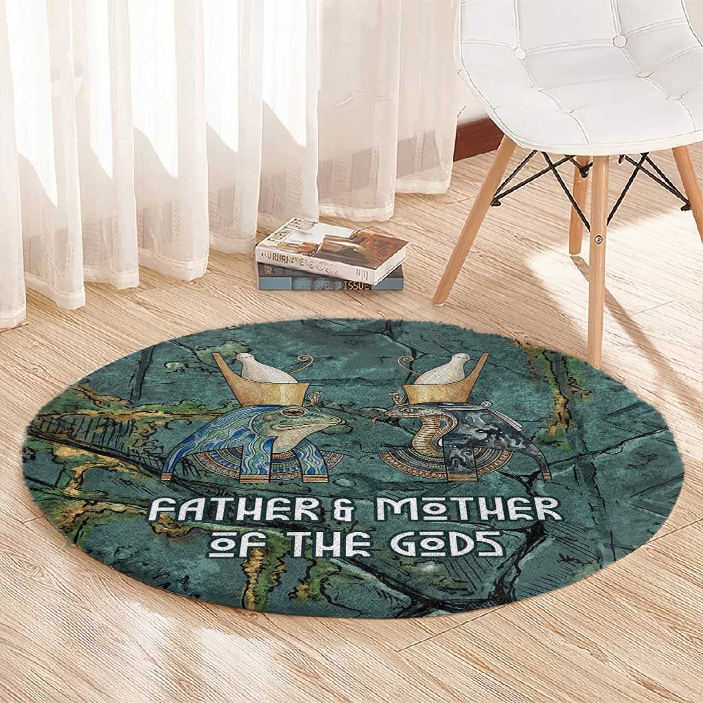 Nun and Naunet Egyptian Round Carpet Serpent Abyss Design Primordial Gods of Ancient Waters
