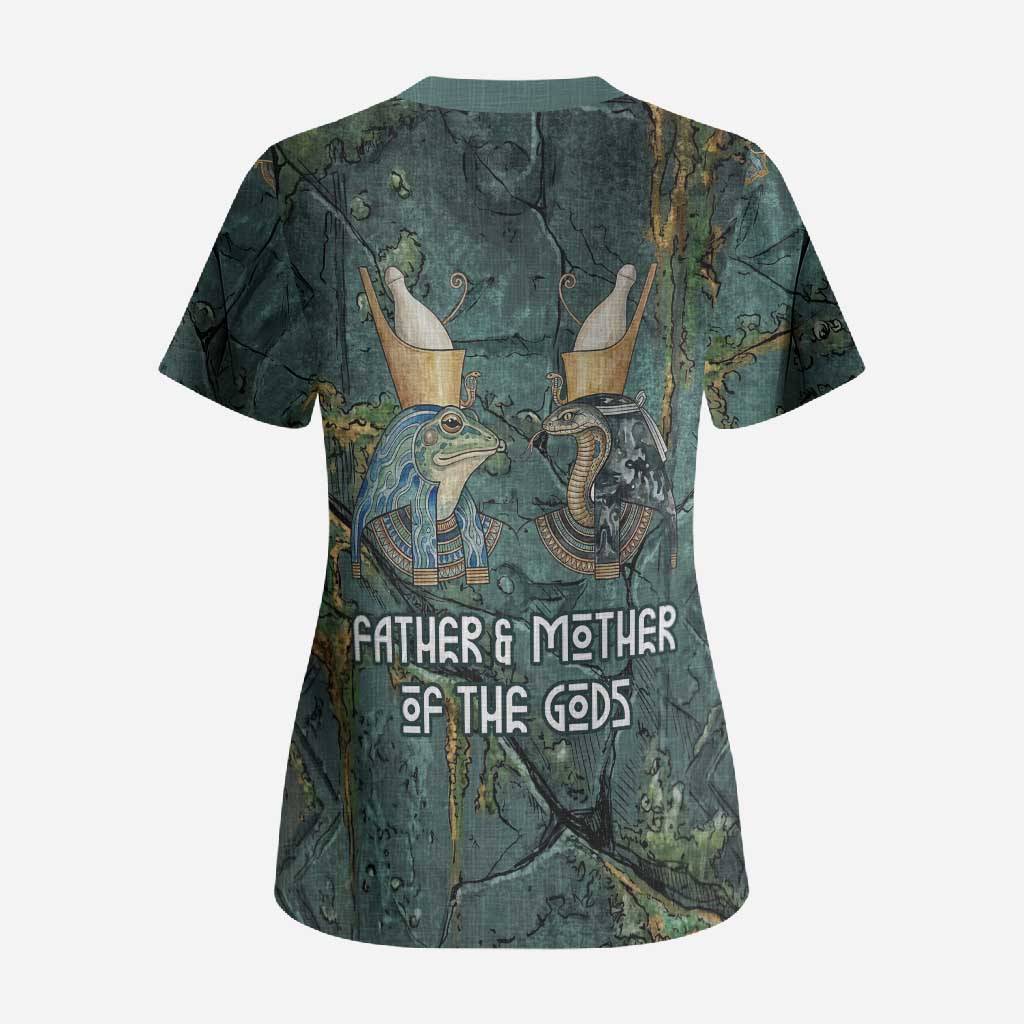 Nun and Naunet Egyptian Scrub Top Serpent Abyss Design Primordial Gods of Ancient Waters