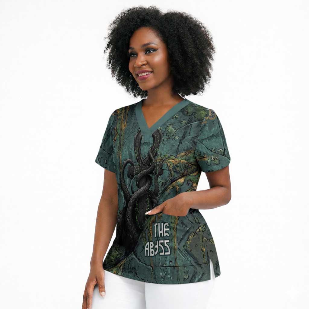 Nun and Naunet Egyptian Scrub Top Serpent Abyss Design Primordial Gods of Ancient Waters