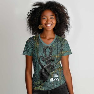 Nun and Naunet Egyptian Women V-Neck T-Shirt Serpent Abyss Design Primordial Gods of Ancient Waters