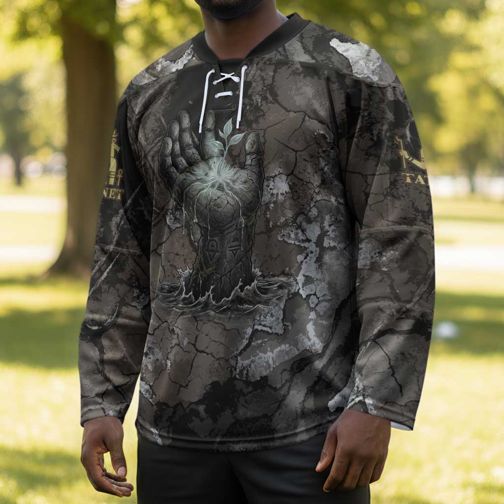 Tatenen Hockey Jersey Rising Hand Design Egyptian God of Creation and Earth Emergence