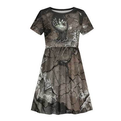 Tatenen Kid Short Sleeve Dress Rising Hand Design Egyptian God of Creation and Earth Emergence