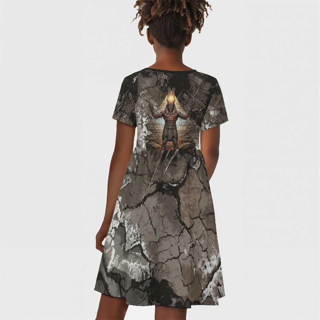 Tatenen Kid Short Sleeve Dress Rising Hand Design Egyptian God of Creation and Earth Emergence