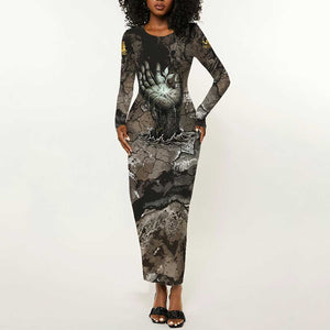 Tatenen Long Sleeve Bodycon Dress Rising Hand Design Egyptian God of Creation and Earth Emergence
