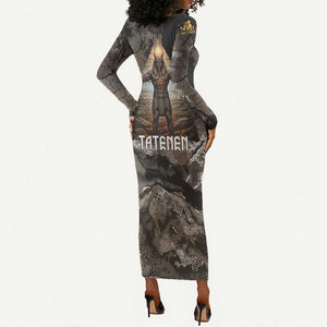 Tatenen Long Sleeve Bodycon Dress Rising Hand Design Egyptian God of Creation and Earth Emergence