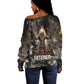 Tatenen Off Shoulder Sweater Rising Hand Design Egyptian God of Creation and Earth Emergence