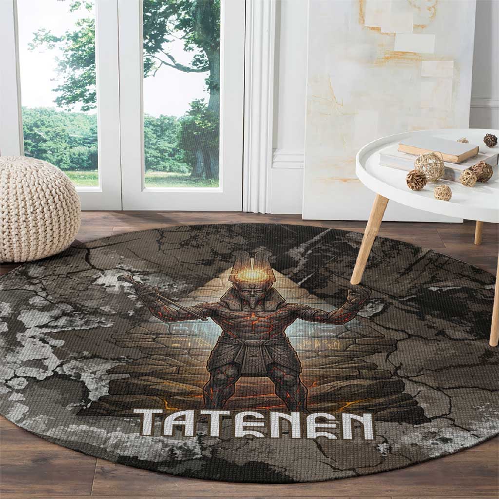 Tatenen Round Carpet Rising Hand Design Egyptian God of Creation and Earth Emergence