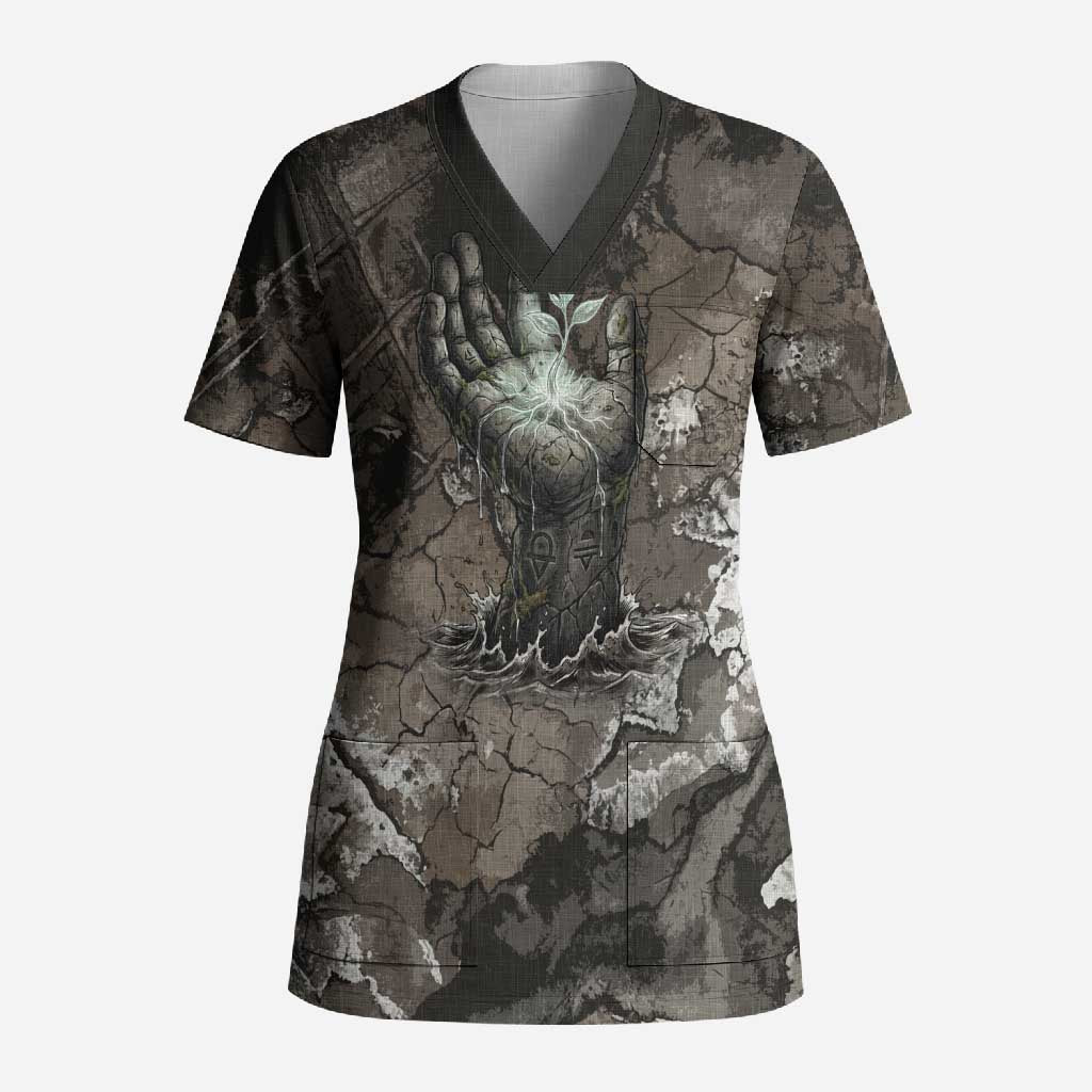 Tatenen Scrub Top Rising Hand Design Egyptian God of Creation and Earth Emergence
