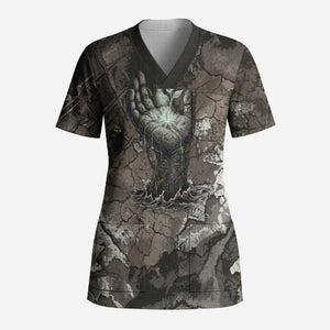 Tatenen Scrub Top Rising Hand Design Egyptian God of Creation and Earth Emergence