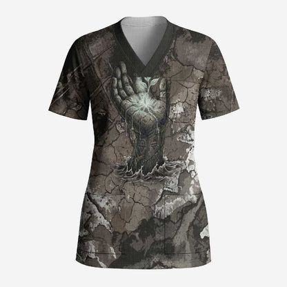 Tatenen Scrub Top Rising Hand Design Egyptian God of Creation and Earth Emergence