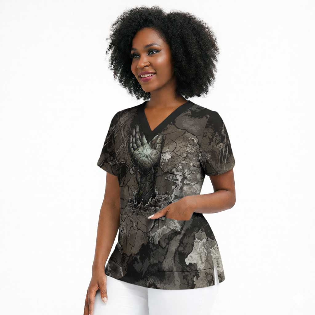 Tatenen Scrub Top Rising Hand Design Egyptian God of Creation and Earth Emergence
