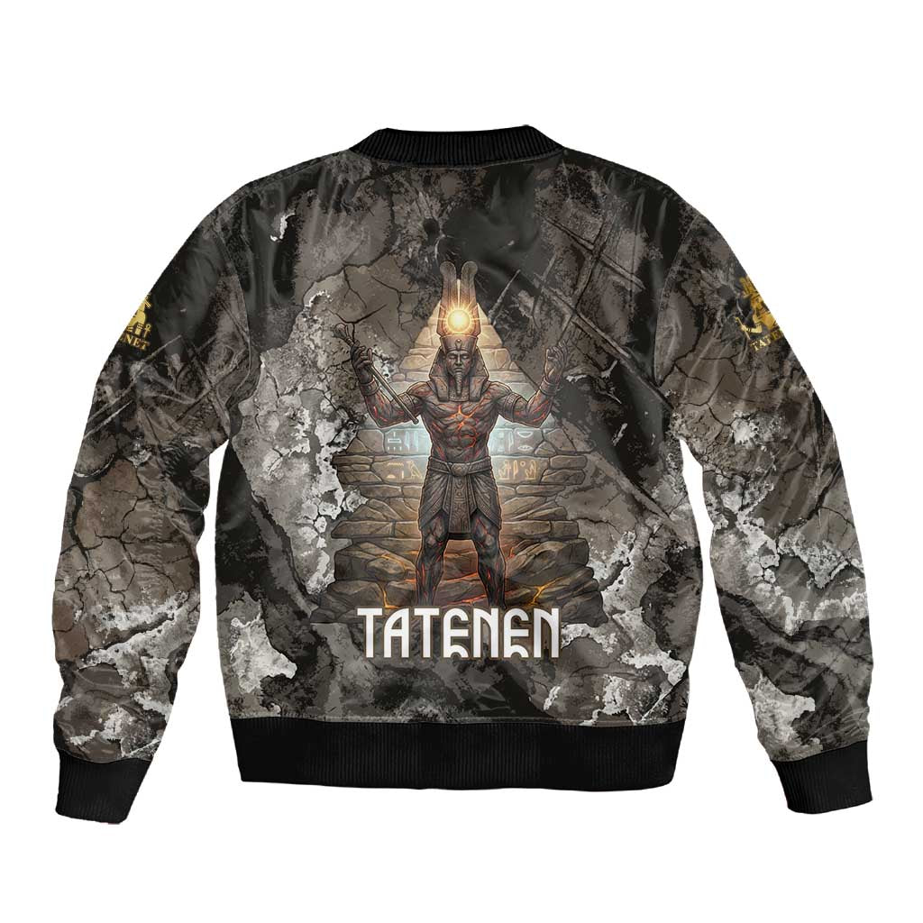 Tatenen Sleeve Zip Bomber Jacket Rising Hand Design Egyptian God of Creation and Earth Emergence