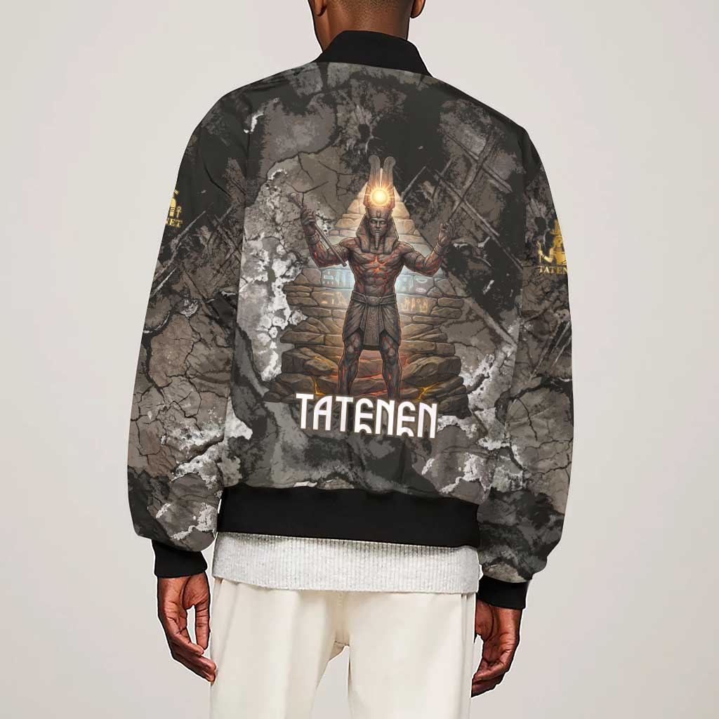 Tatenen Sleeve Zip Bomber Jacket Rising Hand Design Egyptian God of Creation and Earth Emergence