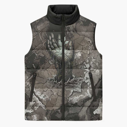 Tatenen Sleeveless Puffer Jacket Rising Hand Design Egyptian God of Creation and Earth Emergence