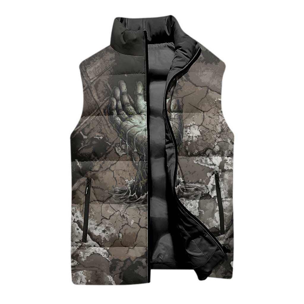 Tatenen Sleeveless Puffer Jacket Rising Hand Design Egyptian God of Creation and Earth Emergence