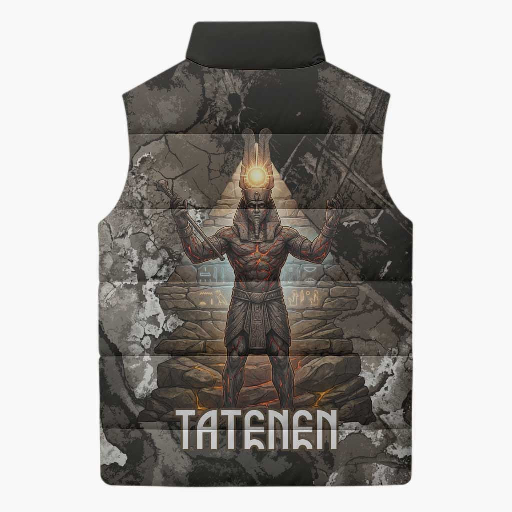 Tatenen Sleeveless Puffer Jacket Rising Hand Design Egyptian God of Creation and Earth Emergence