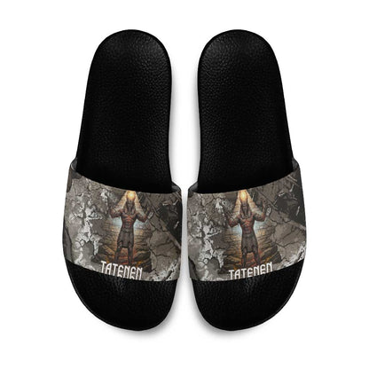 Tatenen Slide Sandals Rising Hand Design Egyptian God of Creation and Earth Emergence