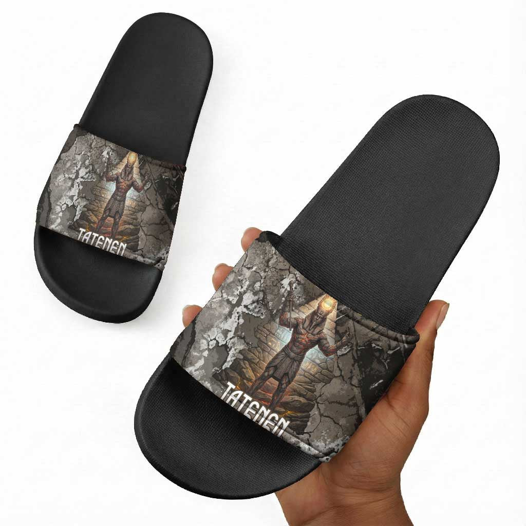 Tatenen Slide Sandals Rising Hand Design Egyptian God of Creation and Earth Emergence