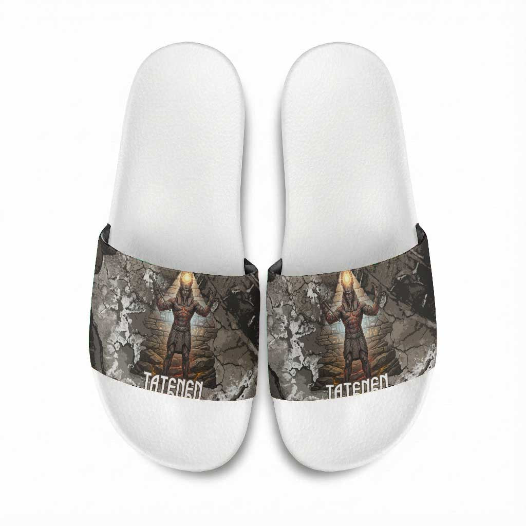 Tatenen Slide Sandals Rising Hand Design Egyptian God of Creation and Earth Emergence