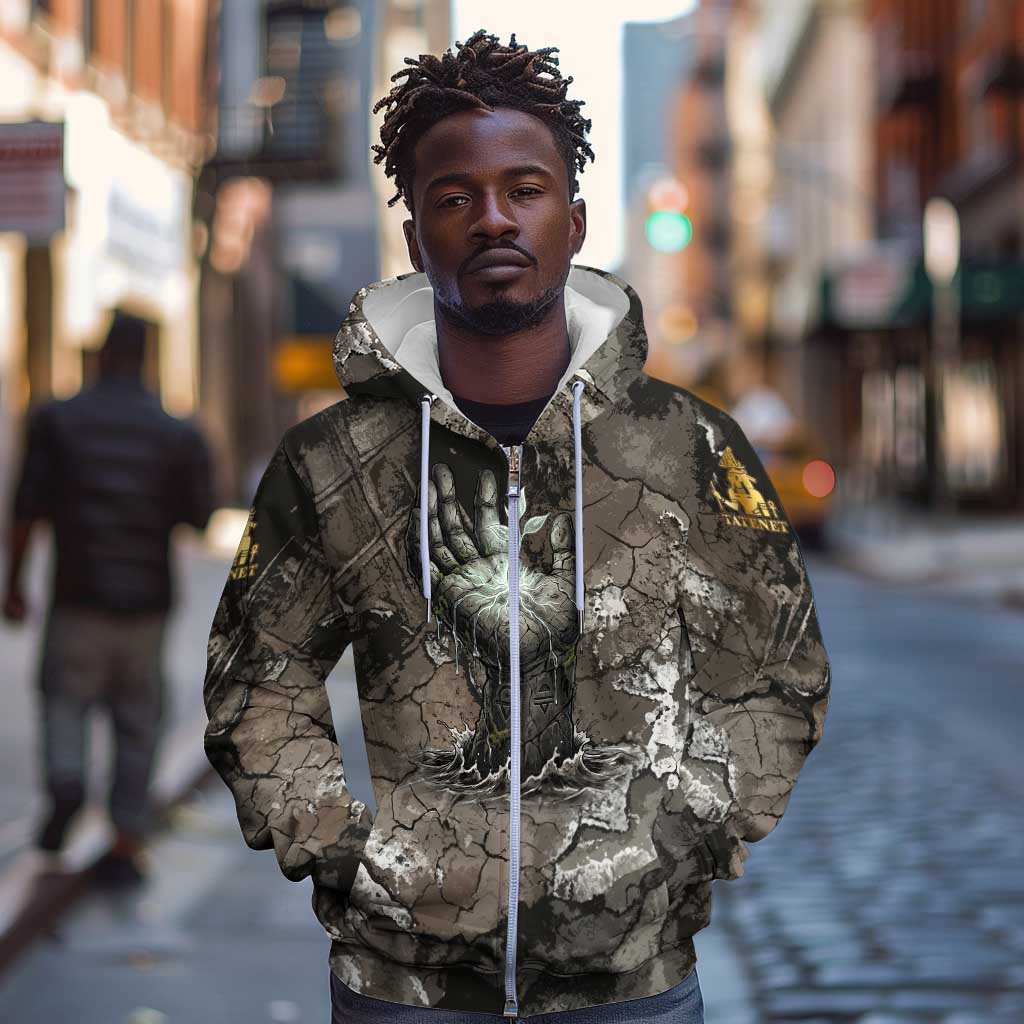 Tatenen Zip Hoodie Rising Hand Design Egyptian God of Creation and Earth Emergence