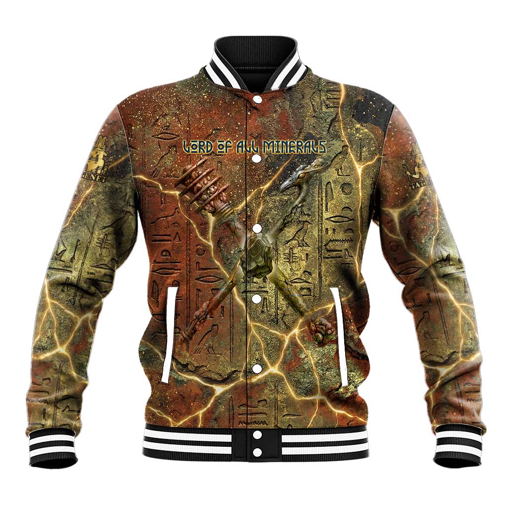 Tatenen Ancient Egyptian Baseball Jacket Father of the Gods Design with Minerals