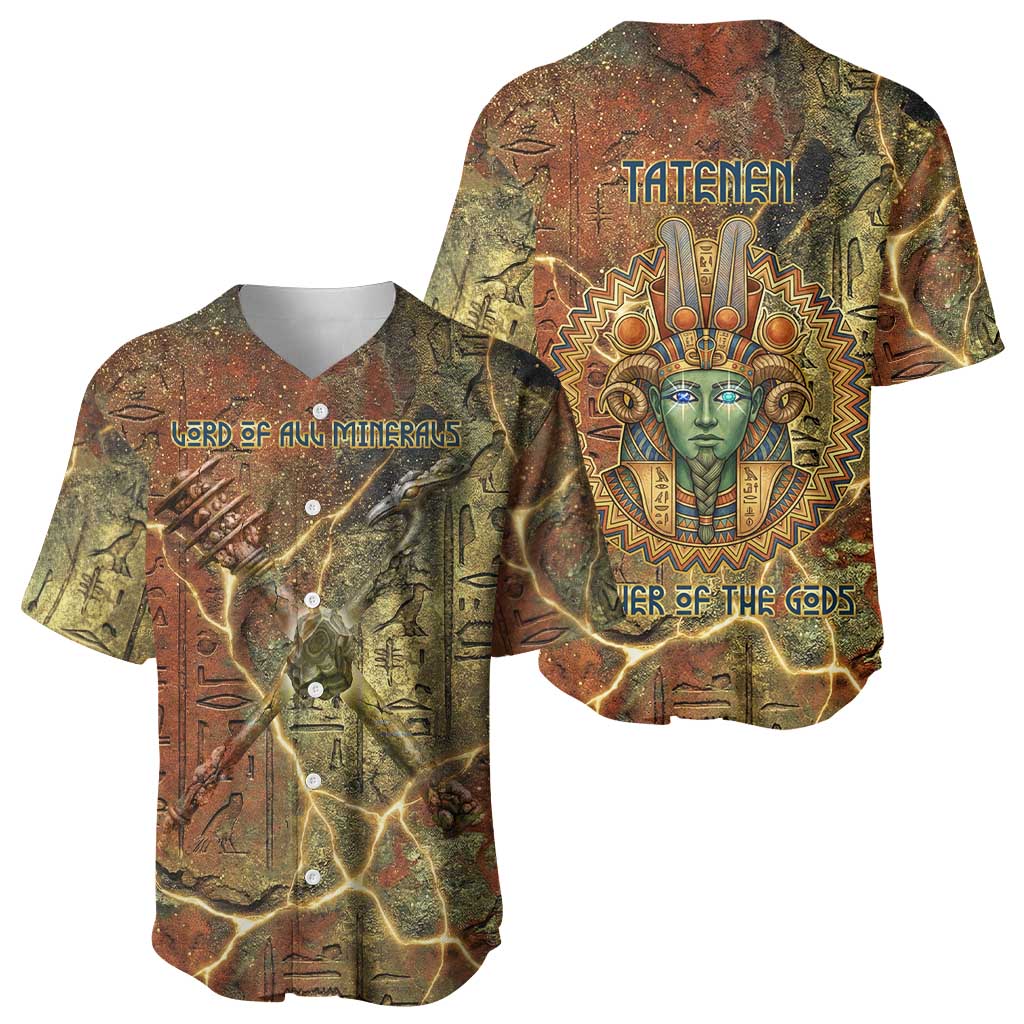 Tatenen Ancient Egyptian Baseball Jersey Father of the Gods Design with Minerals