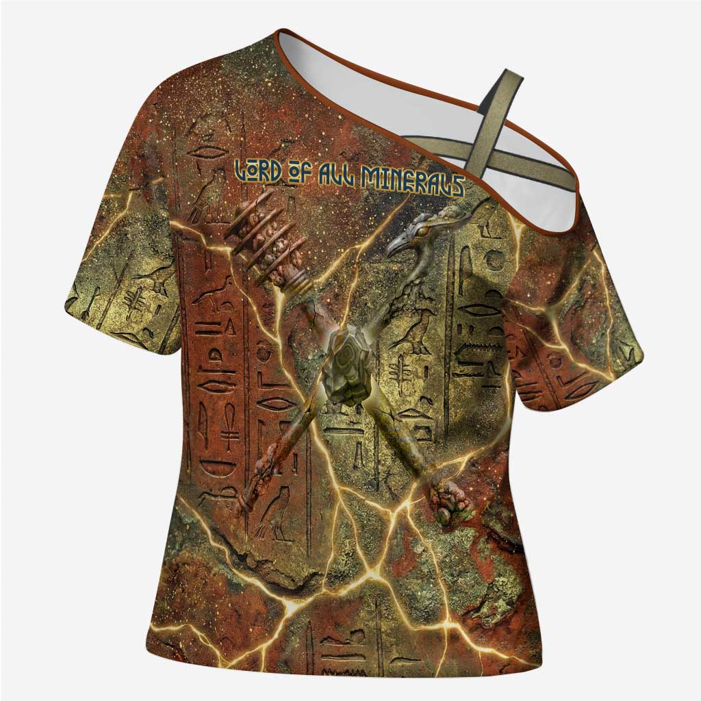 Tatenen Ancient Egyptian Cross Shoulder Shirt Father of the Gods Design with Minerals