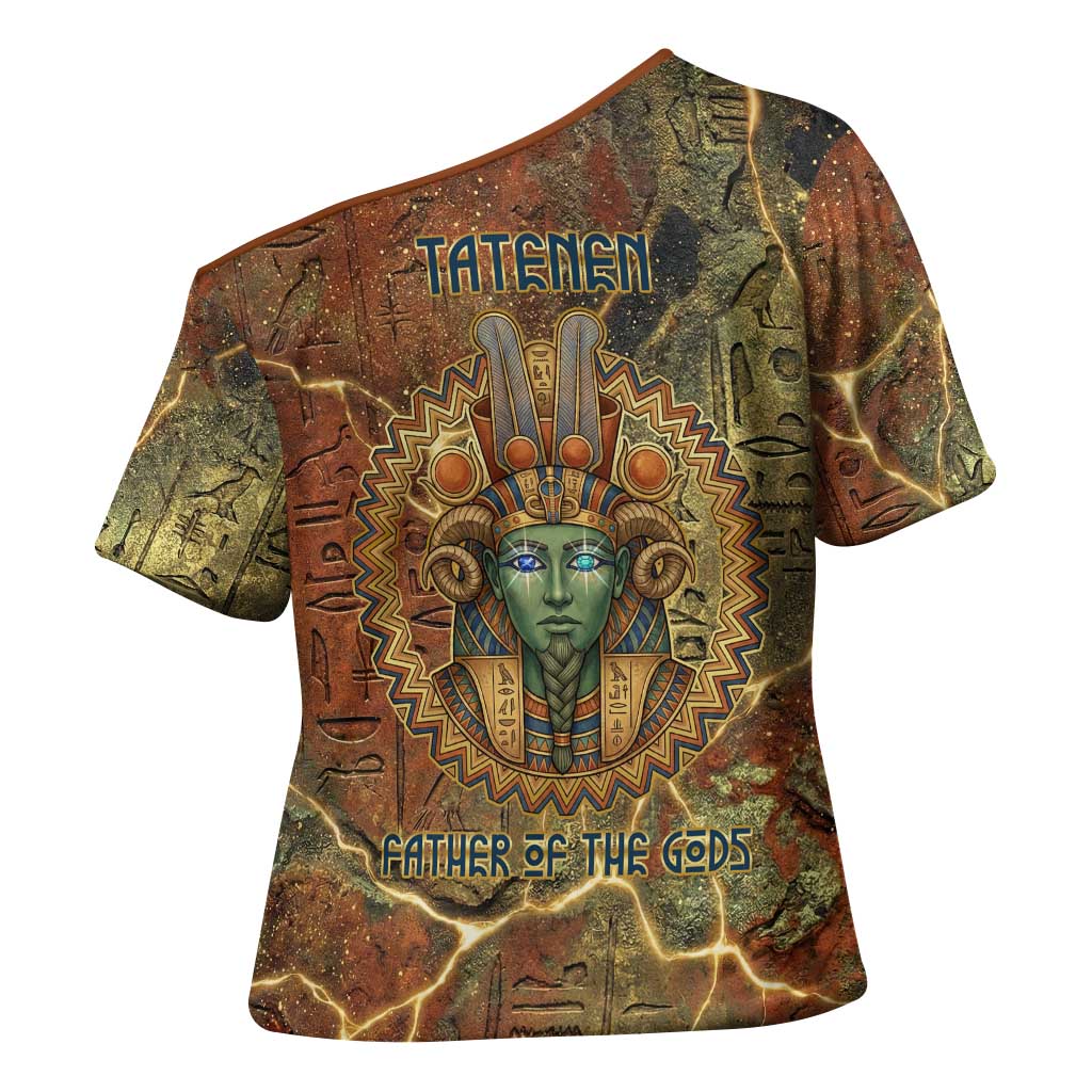 Tatenen Ancient Egyptian Cross Shoulder Shirt Father of the Gods Design with Minerals