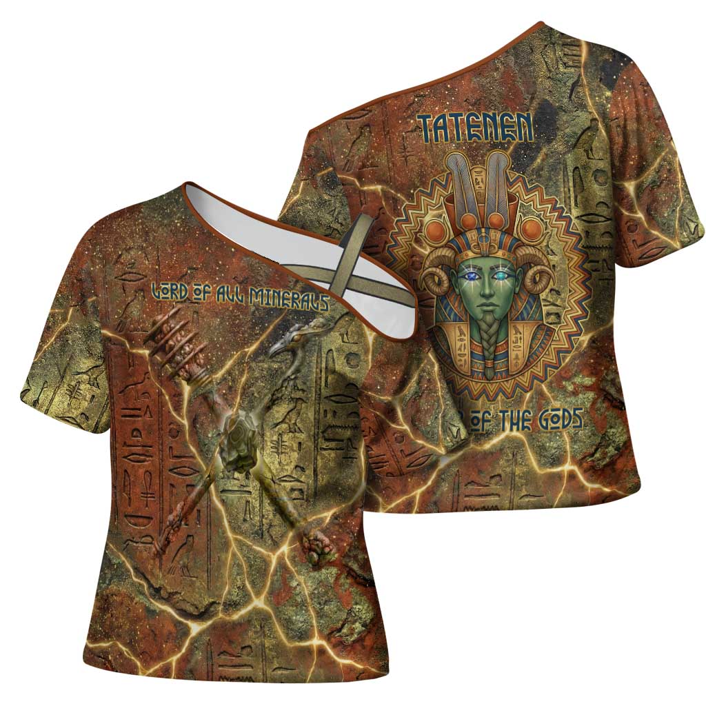 Tatenen Ancient Egyptian Cross Shoulder Shirt Father of the Gods Design with Minerals