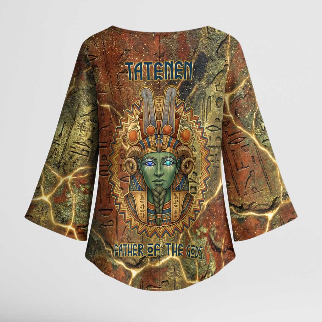 Tatenen Ancient Egyptian Kimono Sleeve Blouse Father of the Gods Design with Minerals