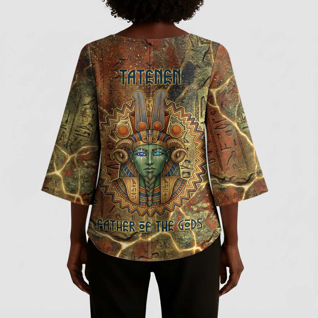 Tatenen Ancient Egyptian Kimono Sleeve Blouse Father of the Gods Design with Minerals