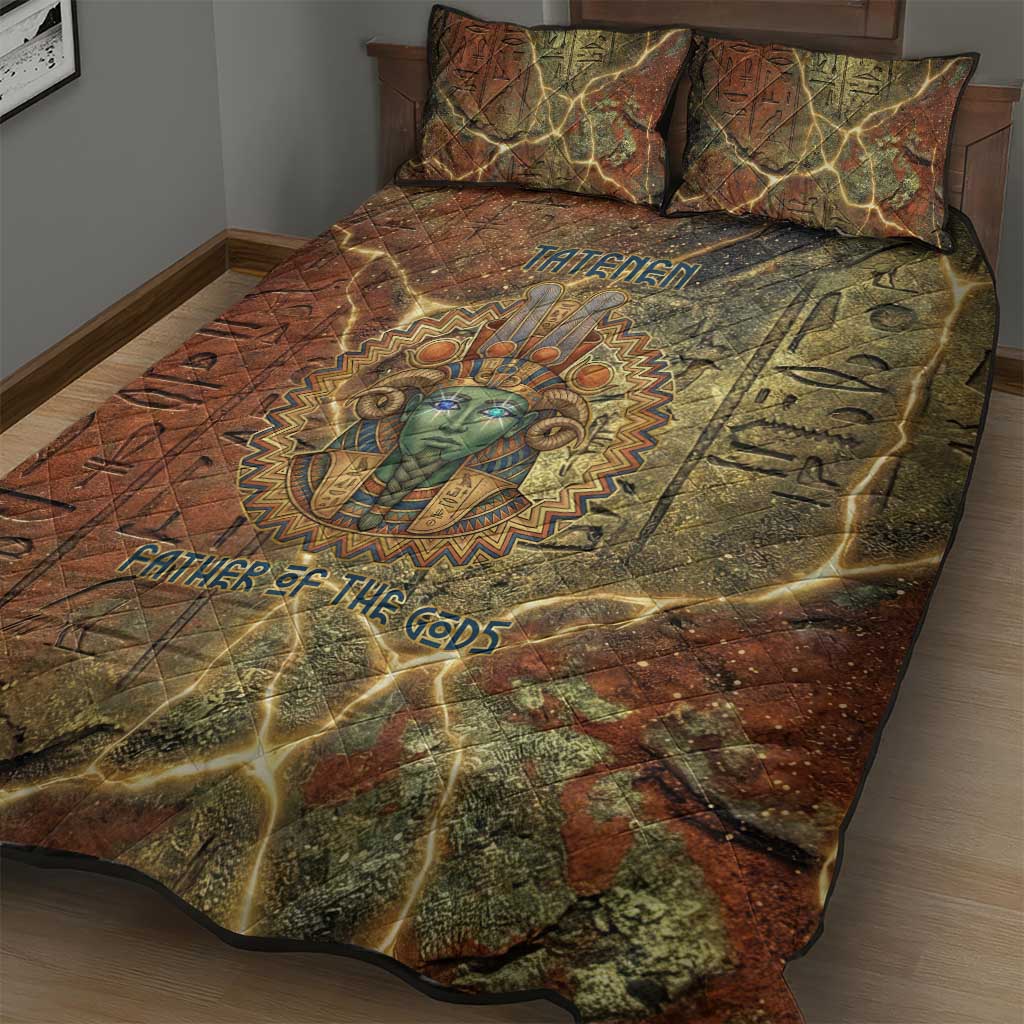 Tatenen Ancient Egyptian Quilt Bed Set Father of the Gods Design with Minerals
