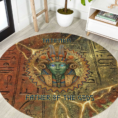 Tatenen Ancient Egyptian Round Carpet Father of the Gods Design with Minerals