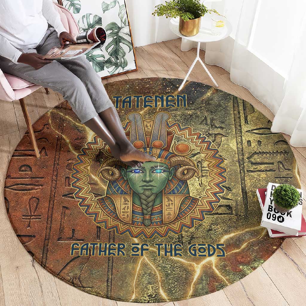 Tatenen Ancient Egyptian Round Carpet Father of the Gods Design with Minerals