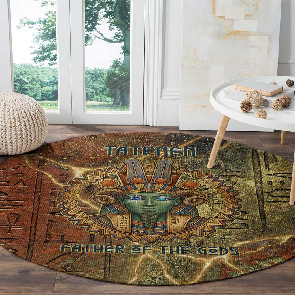 Tatenen Ancient Egyptian Round Carpet Father of the Gods Design with Minerals