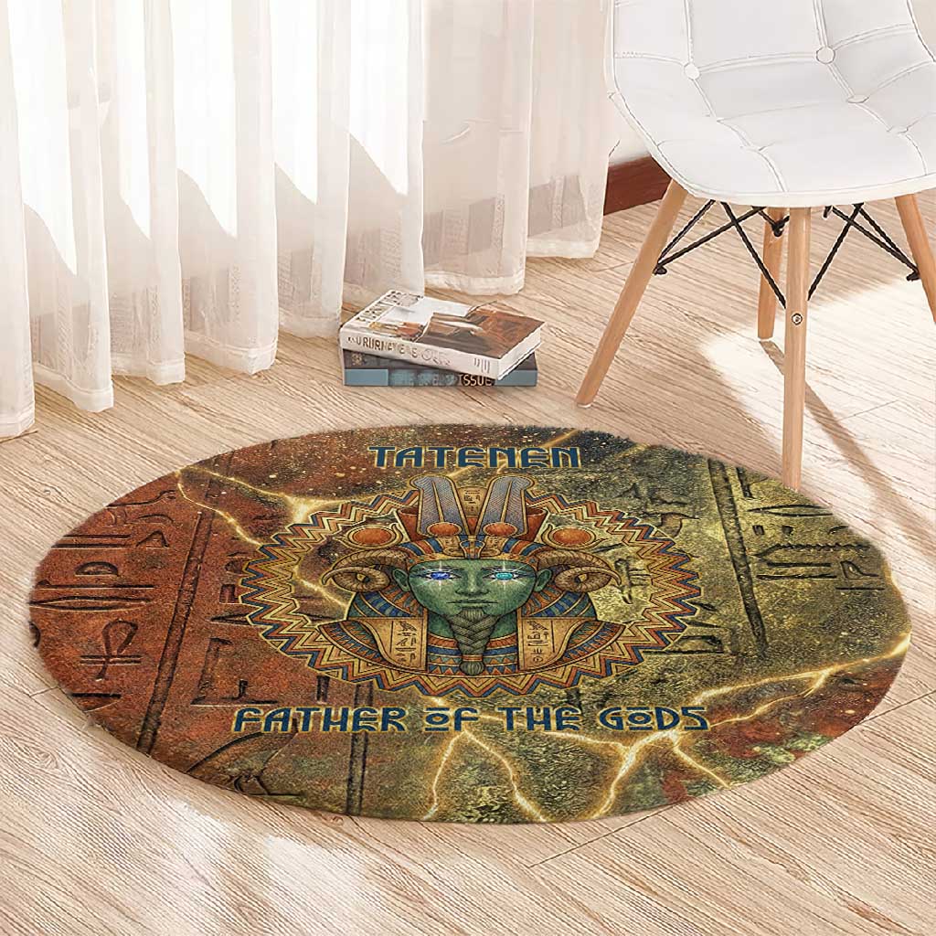 Tatenen Ancient Egyptian Round Carpet Father of the Gods Design with Minerals