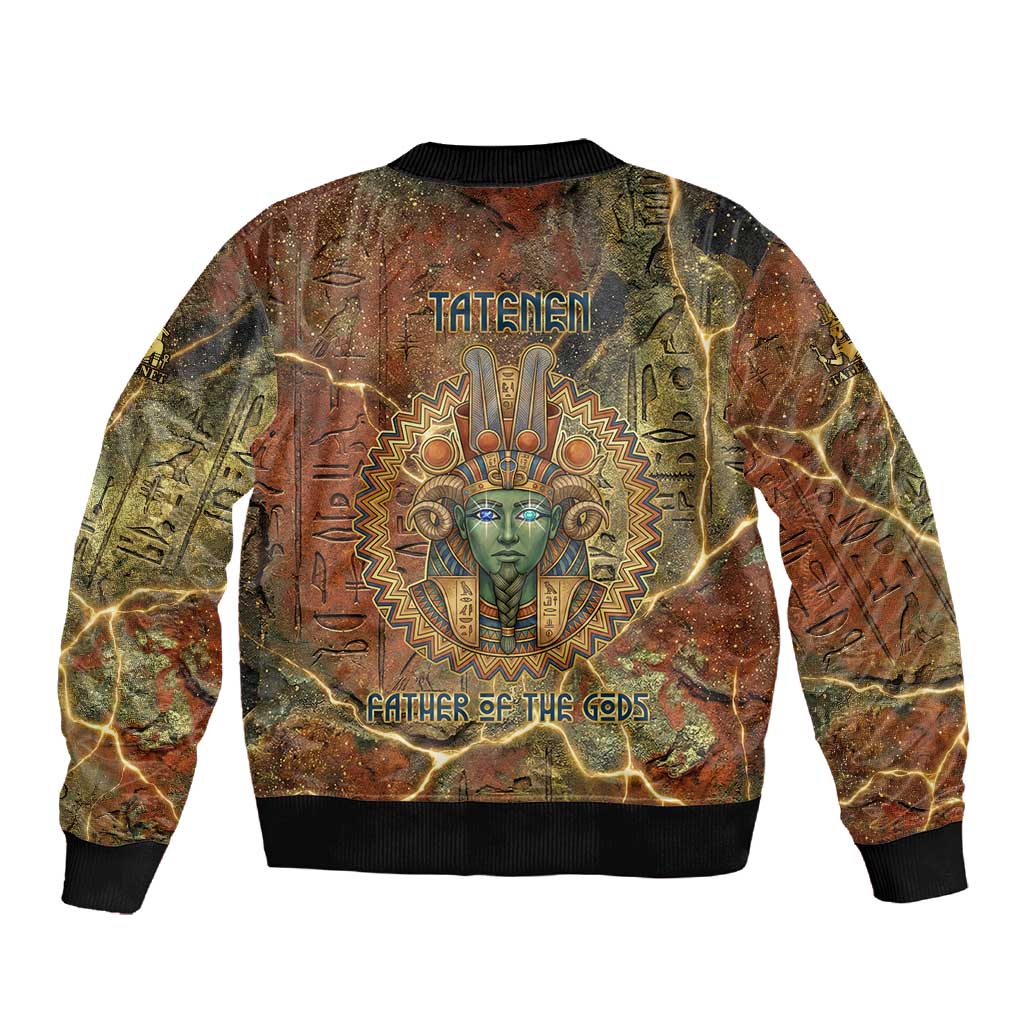Tatenen Ancient Egyptian Sleeve Zip Bomber Jacket Father of the Gods Design with Minerals
