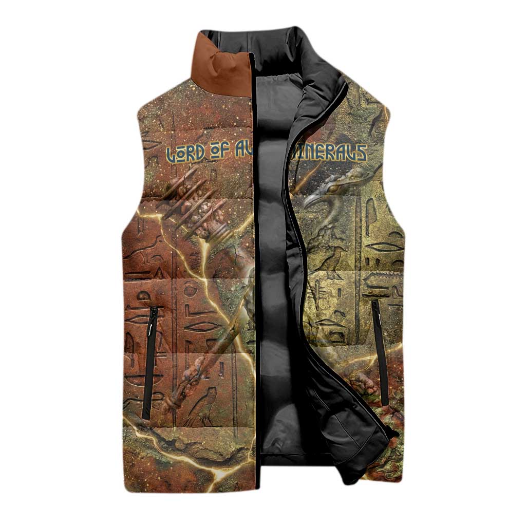 Tatenen Ancient Egyptian Sleeveless Puffer Jacket Father of the Gods Design with Minerals