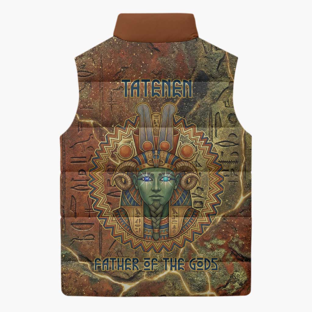 Tatenen Ancient Egyptian Sleeveless Puffer Jacket Father of the Gods Design with Minerals