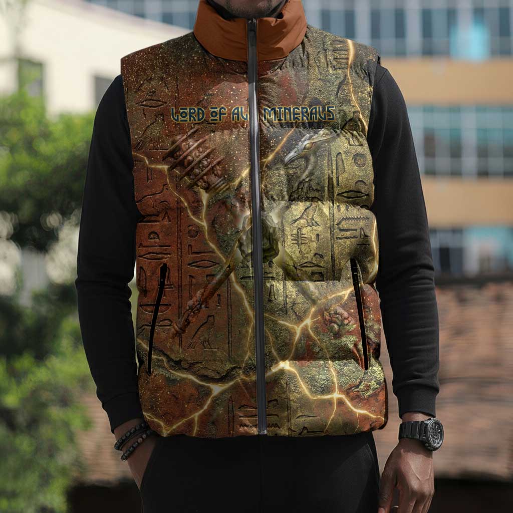 Tatenen Ancient Egyptian Sleeveless Puffer Jacket Father of the Gods Design with Minerals